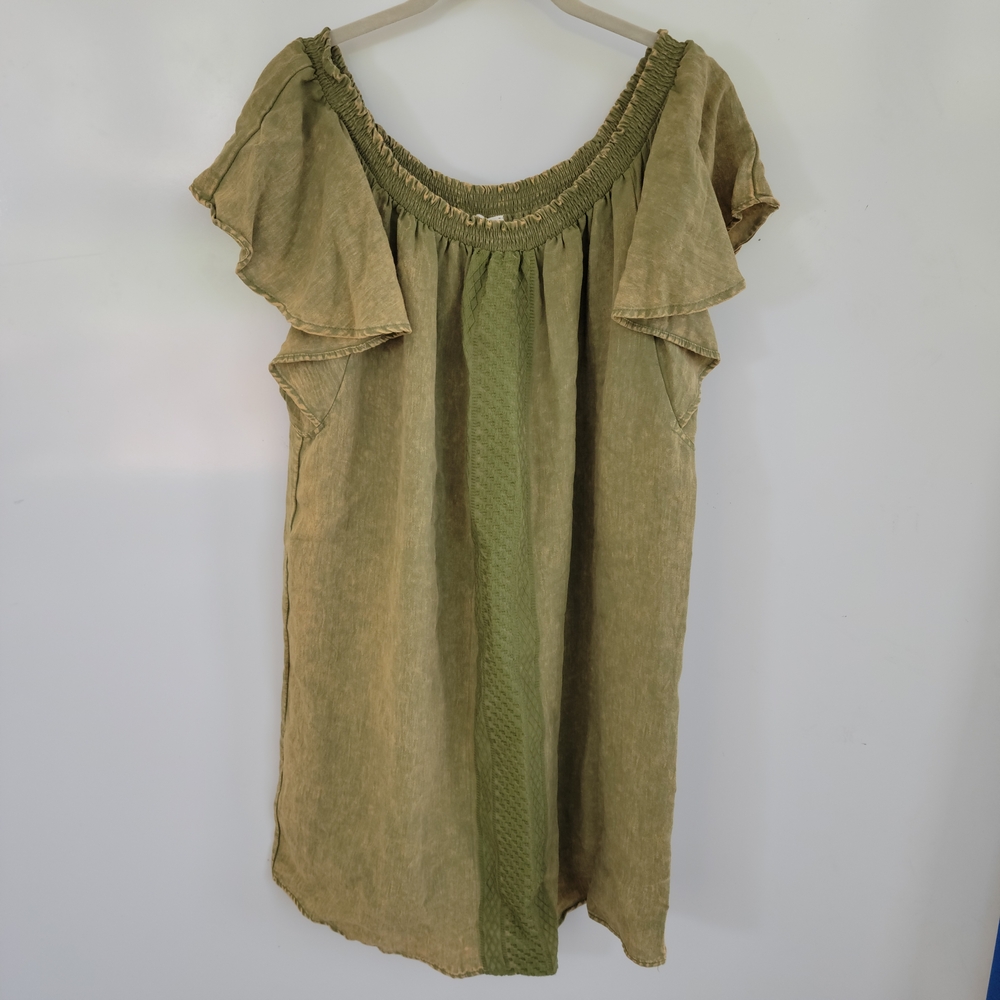 Umgee Olive Green Boho Off-Shoulder Dress